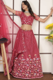 Net Brick Red Sequins Embroidered Panelled Style Lehenga