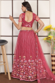 Net Brick Red Sequins Embroidered Panelled Style Lehenga