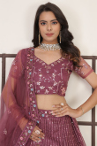 Net Burgundy Maroon Embroidered Panelled Style Lehenga