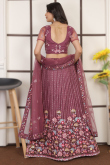 Net Burgundy Maroon Embroidered Panelled Style Lehenga
