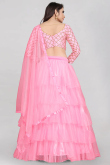 Net Carnation Pink Zari Embroidered Layered Style Lehenga 