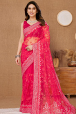 Net Cerise Pink Lace Embroidered Light Weight Saree