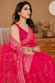 Net Cerise Pink Lace Embroidered Light Weight Saree