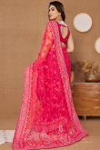 Net Cerise Pink Lace Embroidered Light Weight Saree