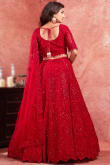 Net Cherry Red Sequins Embroidered Panelled Lehenga 
