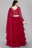 Net Chilly Red Zari Embroidered Layered Style Lehenga 