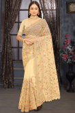 Net Dark Beige Dori Embroidered Heavy Saree 