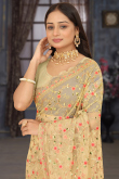 Net Dark Beige Dori Embroidered Heavy Saree 