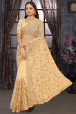 Net Dark Beige Dori Embroidered Heavy Saree 