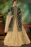 Net Indian Party Wear Lehenga In Dark Beige Color