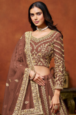 Net Dark Brown Sequins Embroidered A Line Lehenga