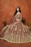 Net Dark Brown Sequins Embroidered A Line Lehenga