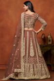 Net Dark Brown Sequins Embroidered A Line Lehenga