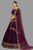 Net Dark Purple Embroidered Panelled Style Lehenga