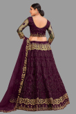 Net Dark Purple Embroidered Panelled Style Lehenga