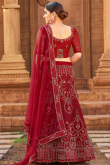 Net Deep Red Resham Embroidered Panelled Style Lehenga 