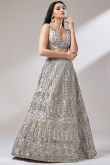 Net Dori Embroidered Cream Beige Panelled Style Lehenga 
