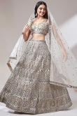 Net Dori Embroidered Cream Beige Panelled Style Lehenga 