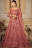 Net Dori Embroidered Dusty Peach Panelled Style Lehenga 