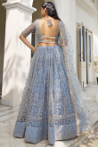 Net Dusty Blue Embroidered A-Line Lehenga