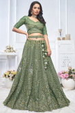 Net Dusty Green Resham Embroidered Panelled Style Lehenga 