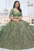 Net Dusty Green Resham Embroidered Panelled Style Lehenga 
