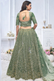 Net Dusty Green Resham Embroidered Panelled Style Lehenga 