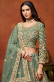 Net Dusty Green Sequins Embroidered A Line Lehenga 