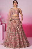 Net Dusty Mauve Embroidered Panelled Style Lehenga 