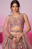 Net Dusty Mauve Embroidered Panelled Style Lehenga 