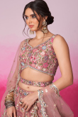 Net Dusty Mauve Embroidered Panelled Style Lehenga 