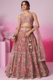 Net Dusty Mauve Embroidered Panelled Style Lehenga 