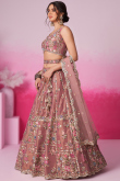 Net Dusty Mauve Embroidered Panelled Style Lehenga 