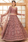 Net Dusty Mauve Stone Embellished Panelled Style Lehenga