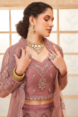 Net Dusty Mauve Stone Embellished Panelled Style Lehenga