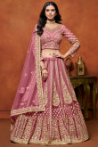 Net Dusty Pink Sequins Embroidered A Line Lehenga