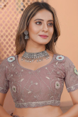 Net Dusty Pink Sequins Embroidery Saree