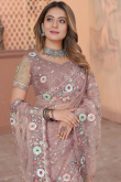 Net Dusty Pink Sequins Embroidery Saree