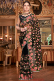 Net Embroidered Black Saree