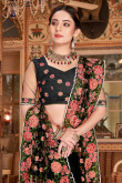 Net Embroidered Black Saree