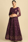 Net Embroidered Dark Wine Maroon Panelled Style Lehenga