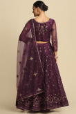 Net Embroidered Dark Wine Maroon Panelled Style Lehenga