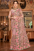 Net Embroidered Dusty Pink Saree