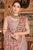 Net Embroidered Dusty Pink Saree