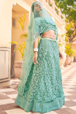 Net Embroidered Persian Green Lehenga