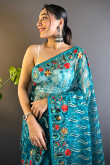 Net Embroidered Persian Green Light Weight Saree 