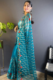 Net Embroidered Persian Green Light Weight Saree 