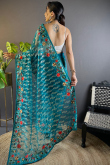 Net Embroidered Persian Green Light Weight Saree 