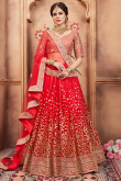 Net Embroidered Red Lehenga Choli