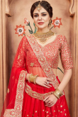 Net Embroidered Red Lehenga Choli